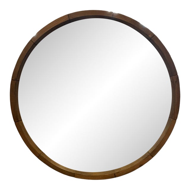 Vintage Lodge-Style Round Wood and Metal Mirror For Sale