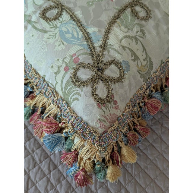 Custom Scalamandre Silk Floral Throw Pillows With Cord Work and Tassel Fringe For Sale - Image 10 of 13