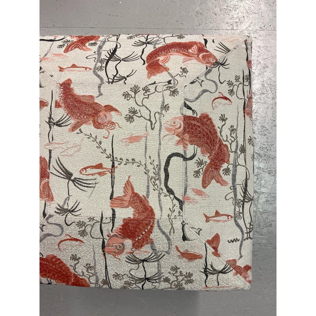 Modern Pouf with Fish-Patterned Square Pillow and Iron Legs For Sale - Image 3 of 13