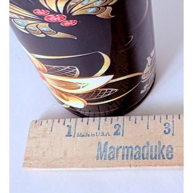 Mid 20th Century Mid 20th Century Asian Lacquer Tea Caddy With Copper Interior – Black Floral Storage Jar For Sale - Image 5 of 8