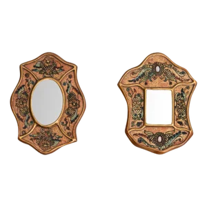 Mid-Century Peruvian Hand-Painted Wooden Wall Mirrors, 1960s, Set of 2