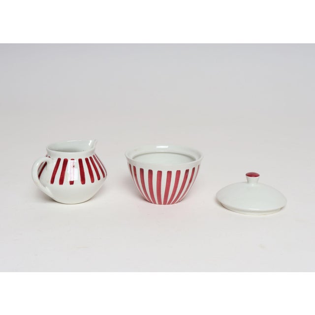 Ceramic Swedish Ceramic Red Stripe Sugar and Creamer by Karin Björquist for Gustavsberg For Sale - Image 7 of 14
