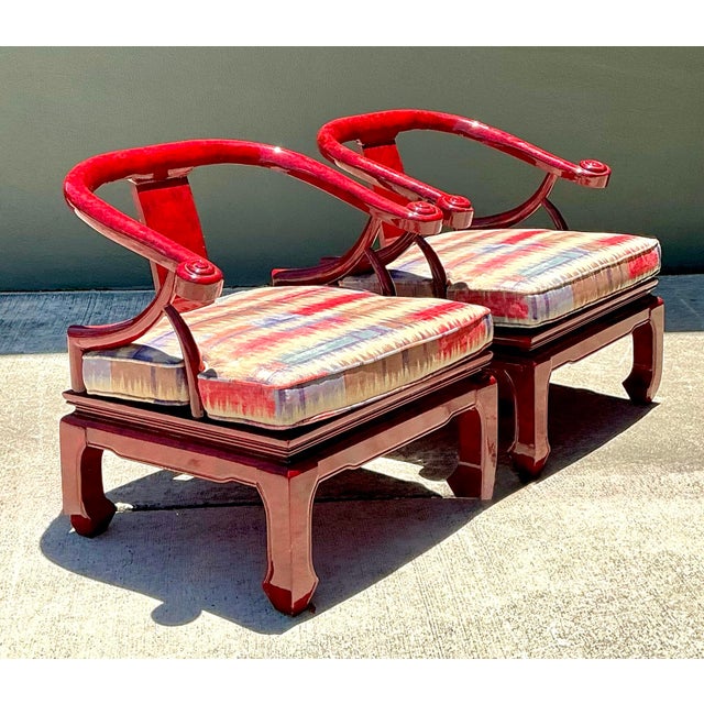 Vintage Candy Apple Lacquer Horseshoe Chairs After James Mont - A Pair For Sale - Image 11 of 12