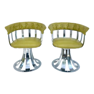 Pair of Russell Woodard Chrome Swivel Chairs