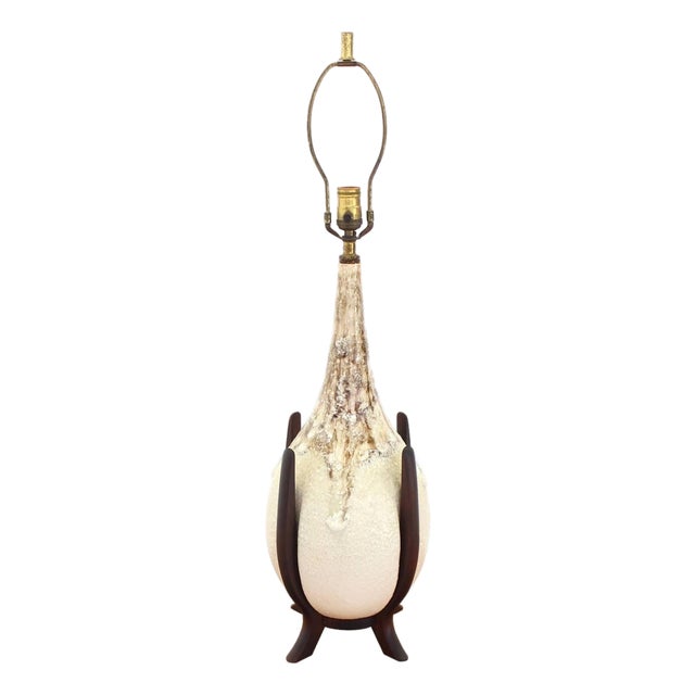 Mid 20th Century Large Art Pottery Dripping Pattern Table Lamp For Sale