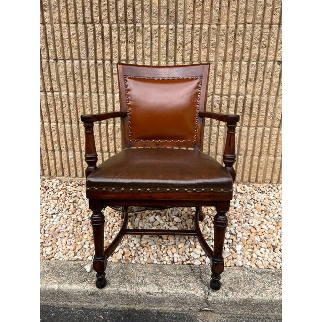 Wood Early 20th Century Antique Oak Banker Office Desk Chair For Sale - Image 7 of 11