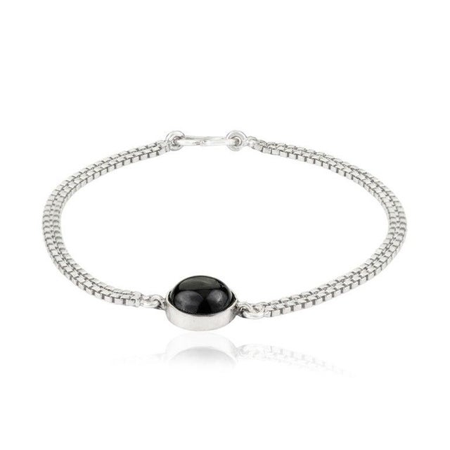 Contemporary Sterling Silver Bezel Set Black Star Cabochon Bracelet Gifts for Her For Sale - Image 3 of 13