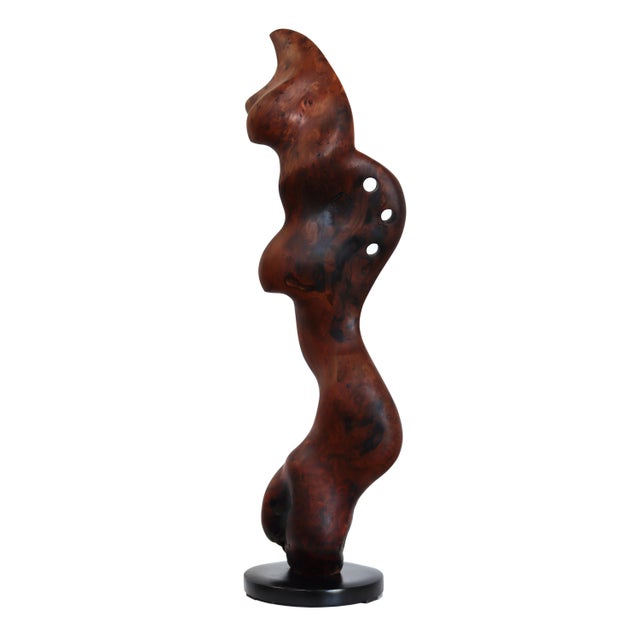Brown Diva - Medium Size Abstract Organic Form Redwood Sculpture on Wood Base Original Artwork by Joe Garnero For Sale - Image 8 of 11