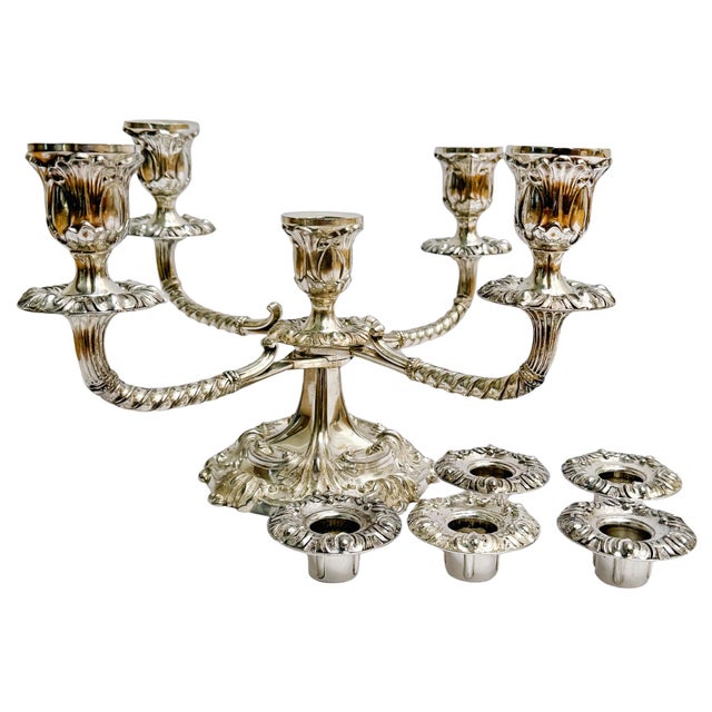Rococo 1950s English Silverplate 5-Arm Candelabra by Roberts & Belk in a Neo-Rococo Style For Sale - Image 3 of 12