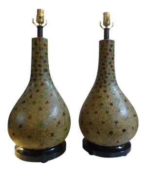 Vintage Maitland-Smith Lamps on Tessellated Stone Bases - a Pair