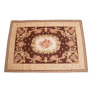 Vintage Aubusson Brown Rug For Sale