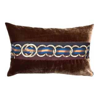 Gucci Bamboo Ribbon Vintage Silk Scarf Pillow 30” For Sale