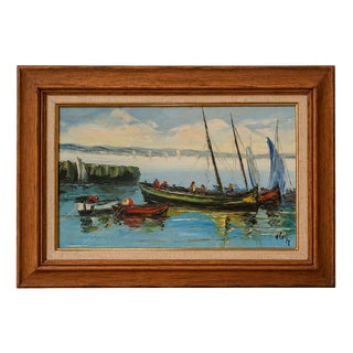 V. Le T., Seascape Composition, 1950s, Oil Painting on Canvas For Sale