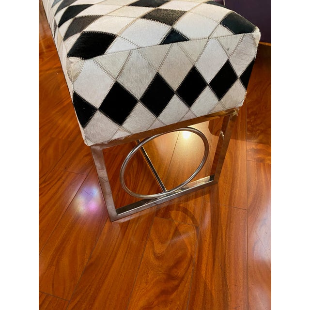 Modern Chrome and Cowhide Bench For Sale - Image 4 of 13