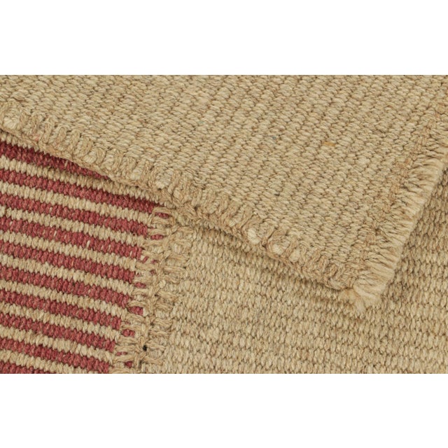Textile Rug & Kilim’s Contemporary Kilim in Beige and Red Textural Stripes For Sale - Image 7 of 7