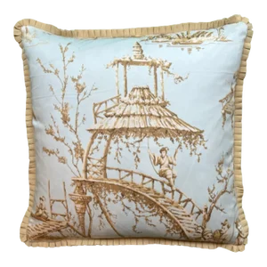 Aqua Chinoiserie Garden Scene Decorative Pillow