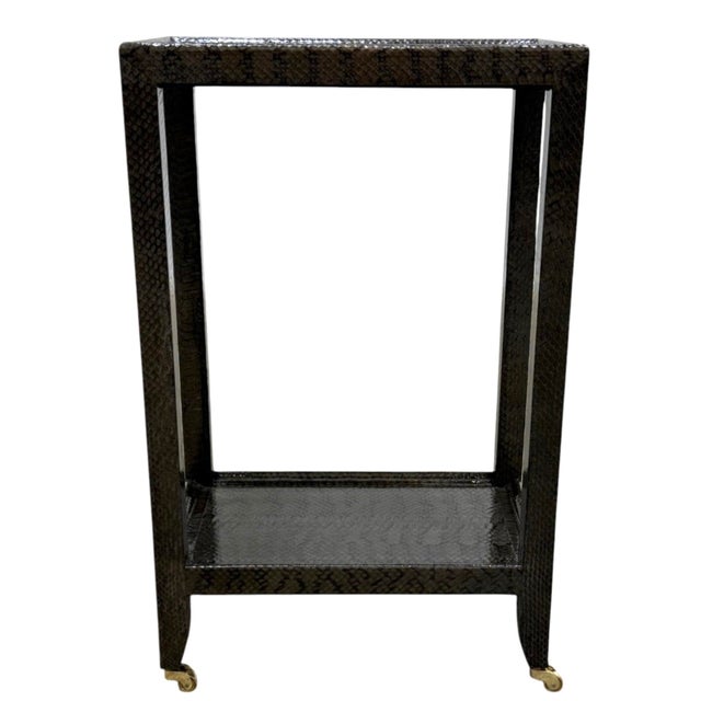 1980s Karl Springer Attributed Cobra Skin Wrapped Telephone Table For Sale - Image 9 of 10