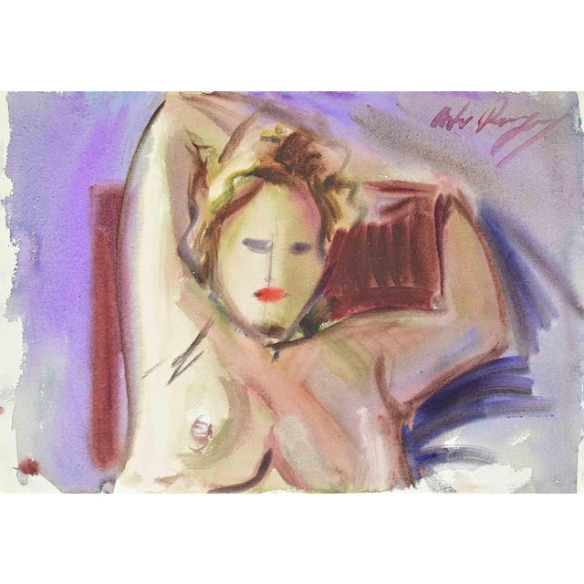 Modern Carlo Ravagnan, Nude of Woman, Watercolor, 1960s For Sale - Image 3 of 3