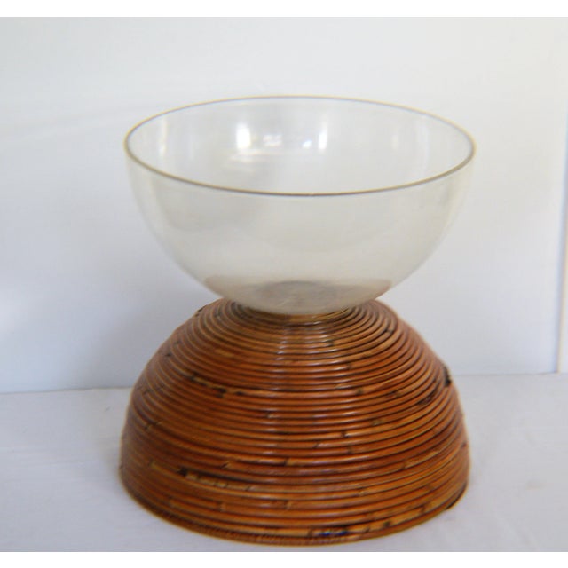 1970s Gabriella Crespi Style Italian Pencil Reed Rattan Planter Fruit Bowl For Sale - Image 5 of 7