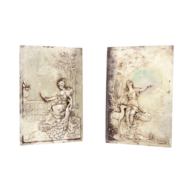 Renaissance Revival Style Silver Plated Metal Relief Plaques - A Pair For Sale - Image 13 of 13