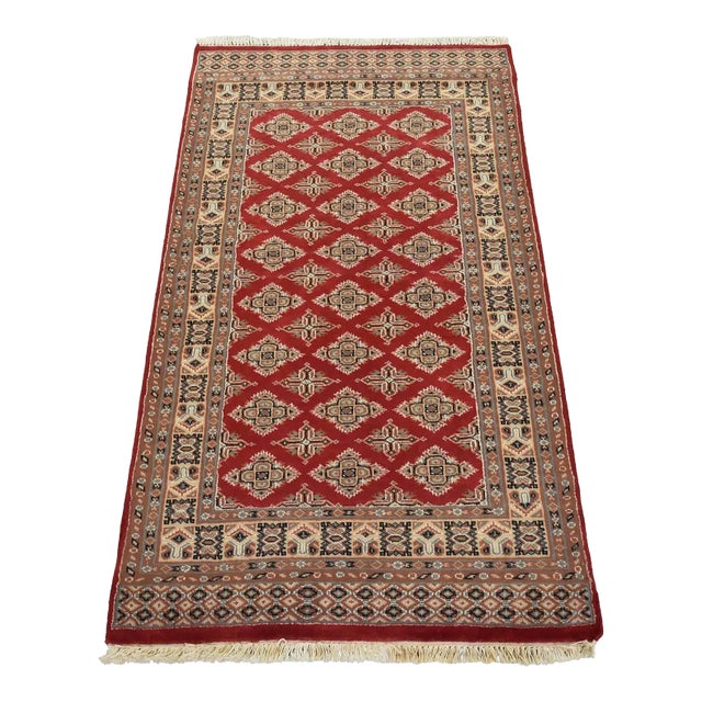 Bokhara Jaldar Rug 3′ X 5’3” Red Wool Tribal Hand-Knotted Oriental Carpet For Sale