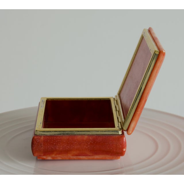 Mid 20th Century Hand Painted Italian Carved Alabaster Box With Brass Trim, Mid Century For Sale - Image 5 of 8