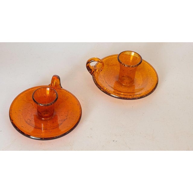Orange Bubble Glass Candleholders, 1960s, Set of 2 For Sale - Image 3 of 9