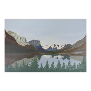 1940s Outsider Folk Art Mountain Lake Landscape Painting