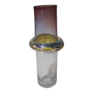 Mid-Century-Modern Hand-Blown Studio Art Glass Iridescent Ring Vase