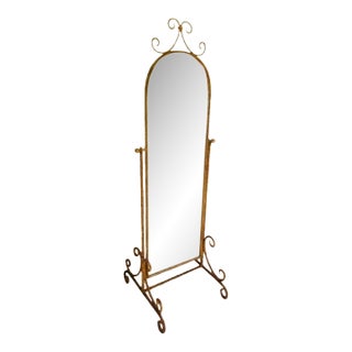 Vintage Italian Florentine Hollywood Regency Gold Gilt Wrought Iron Twisted Rope Metal Cheval Standing Floor Mirror For Sale