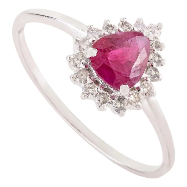 14k Gold Natural Mozambique Ruby Diamond Halo Ring Size 6 For Sale