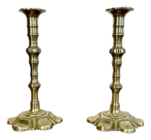 Antique George III Brass Candlesticks, 1760, Set of 2