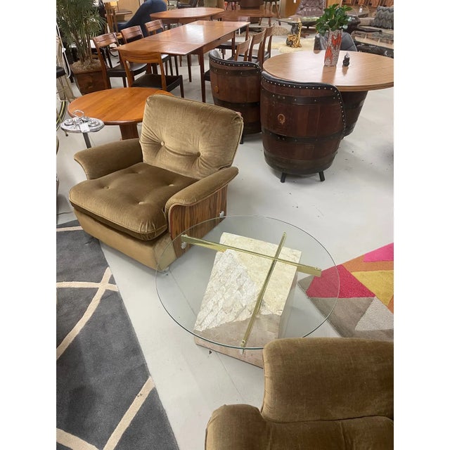 Round Glass Topped Tessellated Stone Brass Cantilever Coffee Table or Side Table For Sale - Image 12 of 15