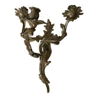 Vintage Mid 20th Century Brass Sconce Wall Mount Three Candle Holder Candelabra For Sale