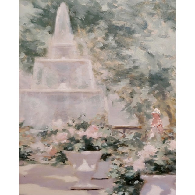 Japanese Andre Gisson -Young Woman Near the Fountain at the Park-Oil Painting For Sale - Image 3 of 11