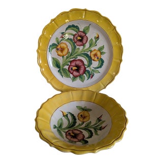 Vintage Italian Majolica Pottery Serving Platter and Bowl Hand Painted For Sale