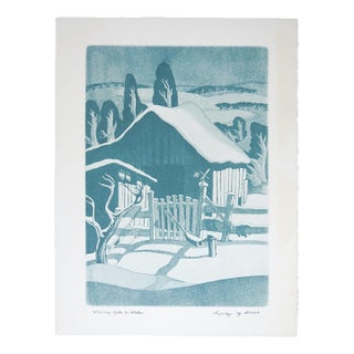 Mid 20th Century George Jo Mess Wishing Gate in Winter Print For Sale