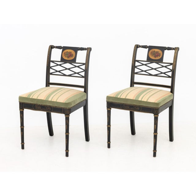 Traditional Regency Style Gilt and Ebonized Side Chairs, Pair For Sale - Image 3 of 10