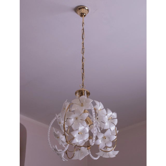 Murano Spherical Chandelier Full of White Flowers, 1980s For Sale - Image 9 of 13