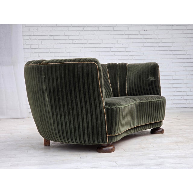 Wood Danish 2-Seater Curved Sofa in Furniture Velour and Oak Wood, 1960s For Sale - Image 7 of 18