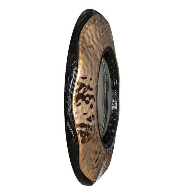 Metal "Capriccio" Convex Wall Mirror With Bronze, Handmade For Sale - Image 7 of 7