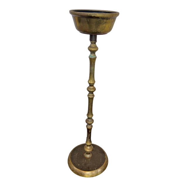 Antique Brass Floor Candle or Ashtray Stand For Sale