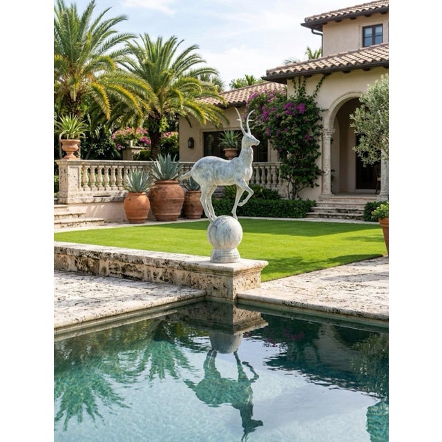 Vintage Cast Iron Gazelle Statue on Spherical Orb Base For Sale - Image 9 of 12