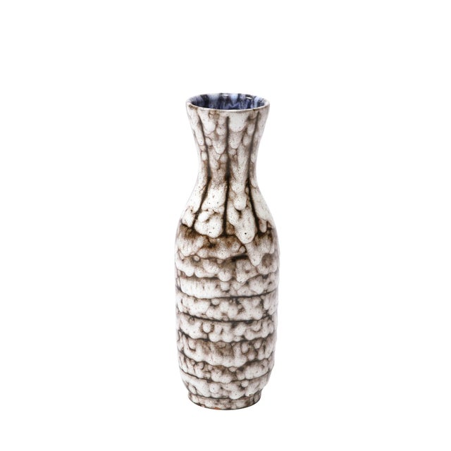 Mid-Century Modernist White and Earth Toned Ceramic Vase With Banded Detailing For Sale - Image 13 of 13