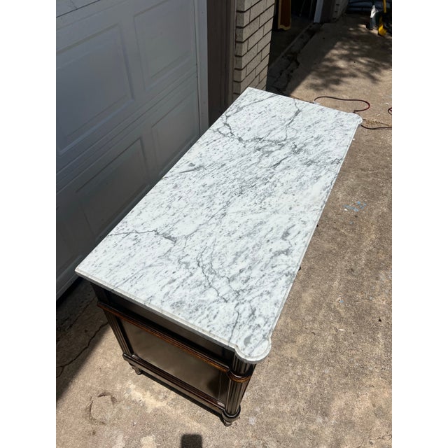French 19th Century Louis XVI Walnut Carrara Marble Top Two Door Buffet For Sale - Image 10 of 12