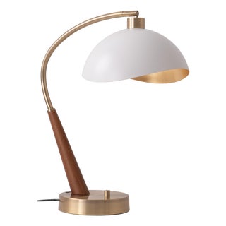 Luna Bella Boomerang Table Lamp - Walnut/Brass, White/Gold Shade For Sale