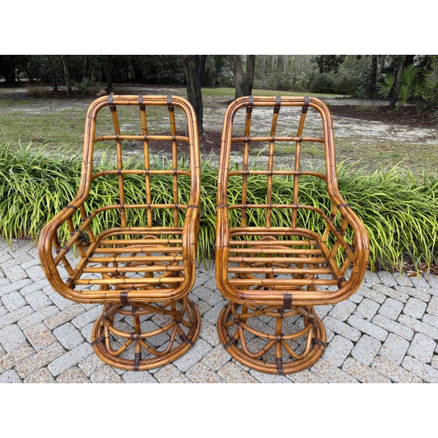 Wood Mid-Century Organic Modern Palm Beach Chic Bamboo Dining Table With 6 Chairs - Set of 7 For Sale - Image 7 of 11