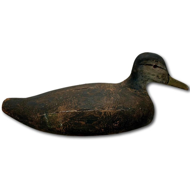 Unusually Large Size Antique American Carved Wood Hand Painted Duck Hunters Decoy From Downeast Coastal Maine - 22 Inches Long For Sale - Image 16 of 18