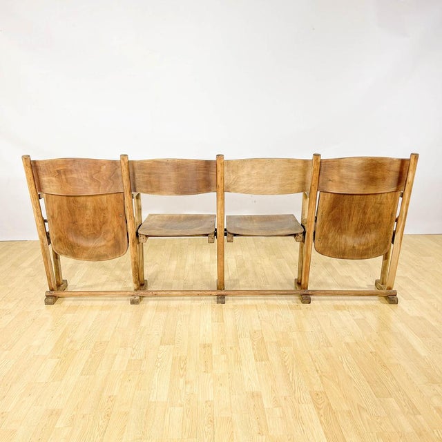 1950s Wooden Four-Seat Cinema Bench, Italy, 1950s For Sale - Image 5 of 18