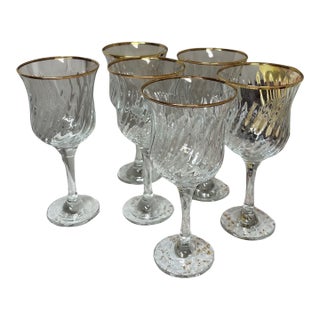 1950s Unique Swirl Design 24 K Gold Rim Glasses - Set of 6 For Sale